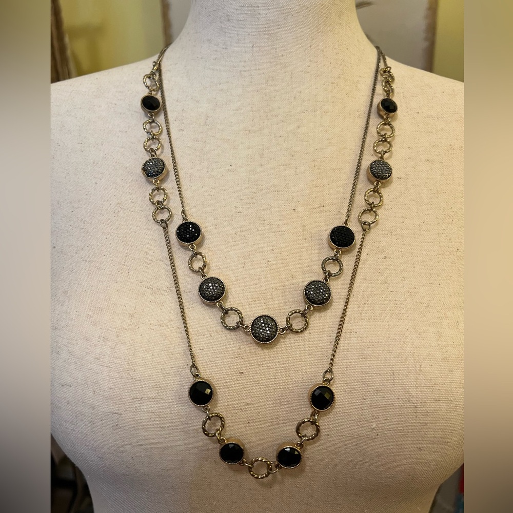 Black and Gold Shimmering Double-Strand Necklace EUC